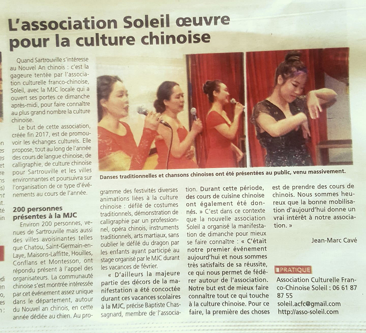 Soleil - Article Courrier des Yvelines sur le Nouvel an chinois 2018 à Sartrouville