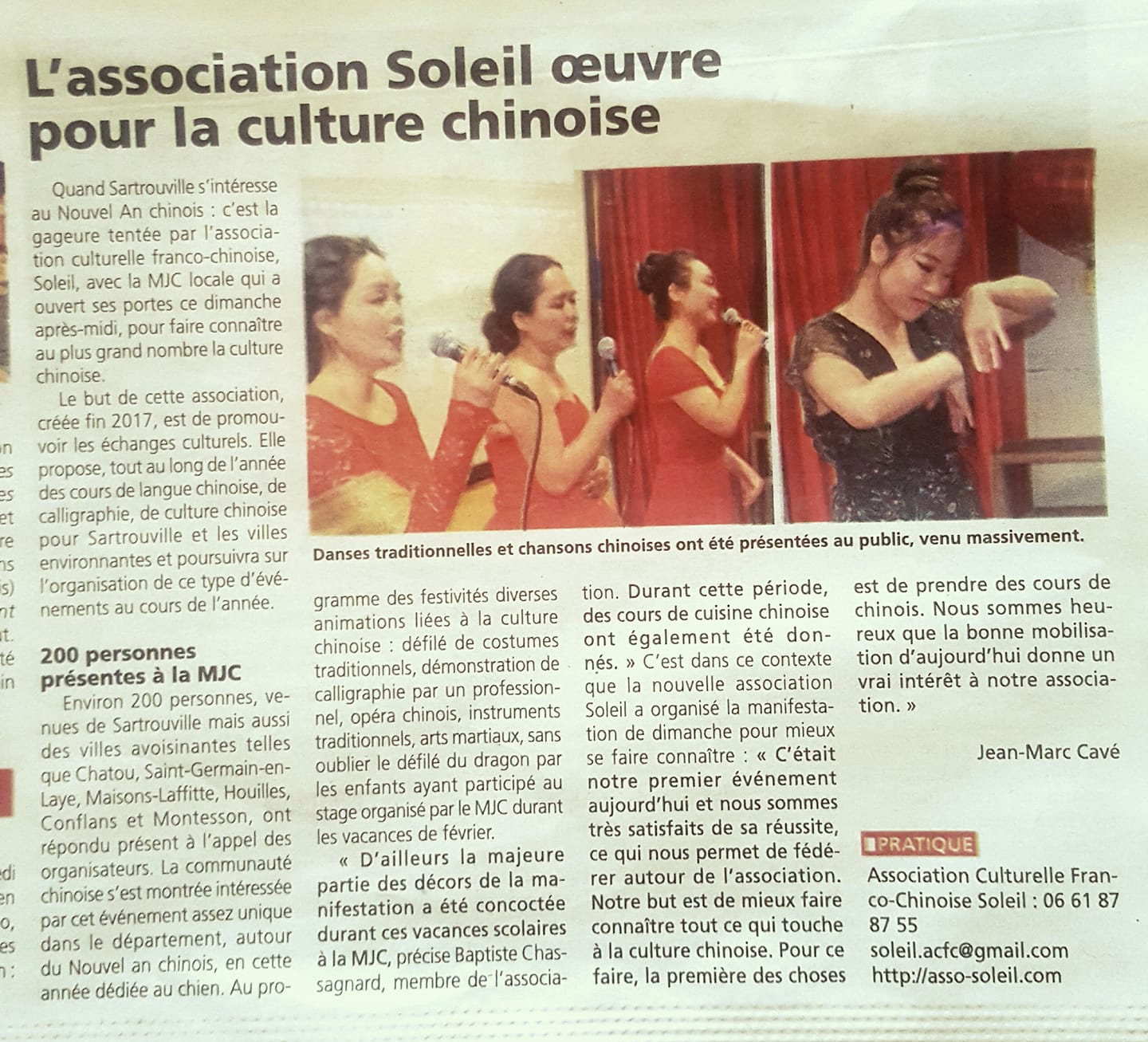 Soleil - Article Courrier des Yvelines sur le Nouvel an chinois 2018 à Sartrouville